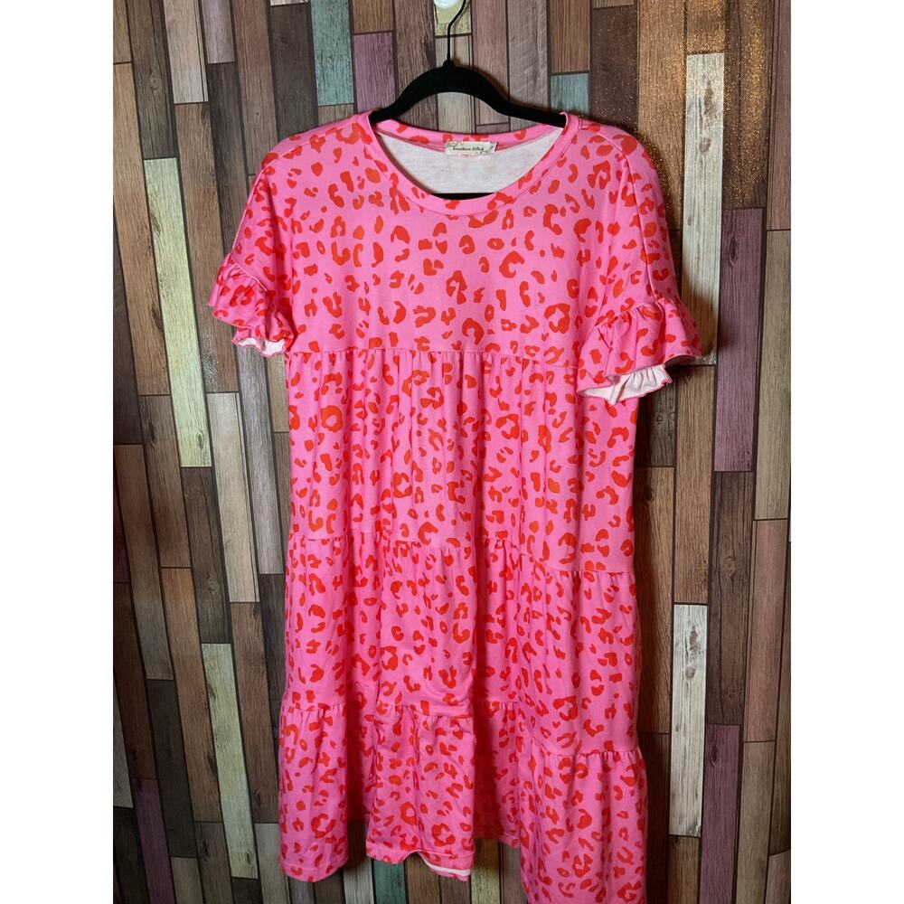 Pink and Hot Pink Tiered Ruffled Sleeve Shirt Dress Women’s Size Small